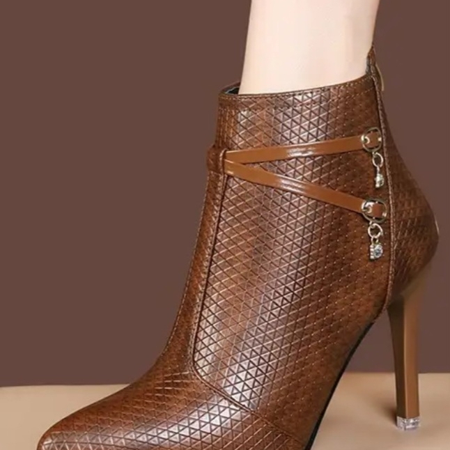 Stylish Brown Textured Women's Ankle Boots